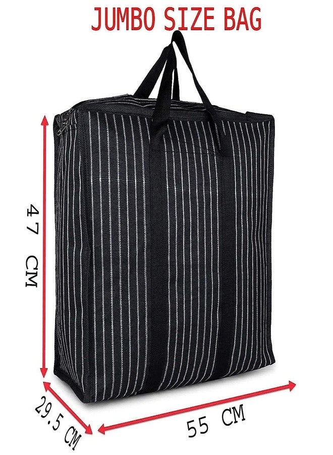 TJOM Multipurpose Large Big Heavy Duty Toy Clothes Files Picnic Shopping Storage Organizer Grocery Vegetable Canvas Bag with Strong Handles and Strong Base with Storage Covers Zip (Black -Pack of 2) - Image 5